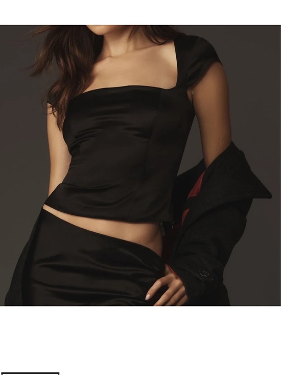 Reformation Tops - Reformation Cora Satin Top Black Size 8 NWT Square Neck Open Back Side Zip